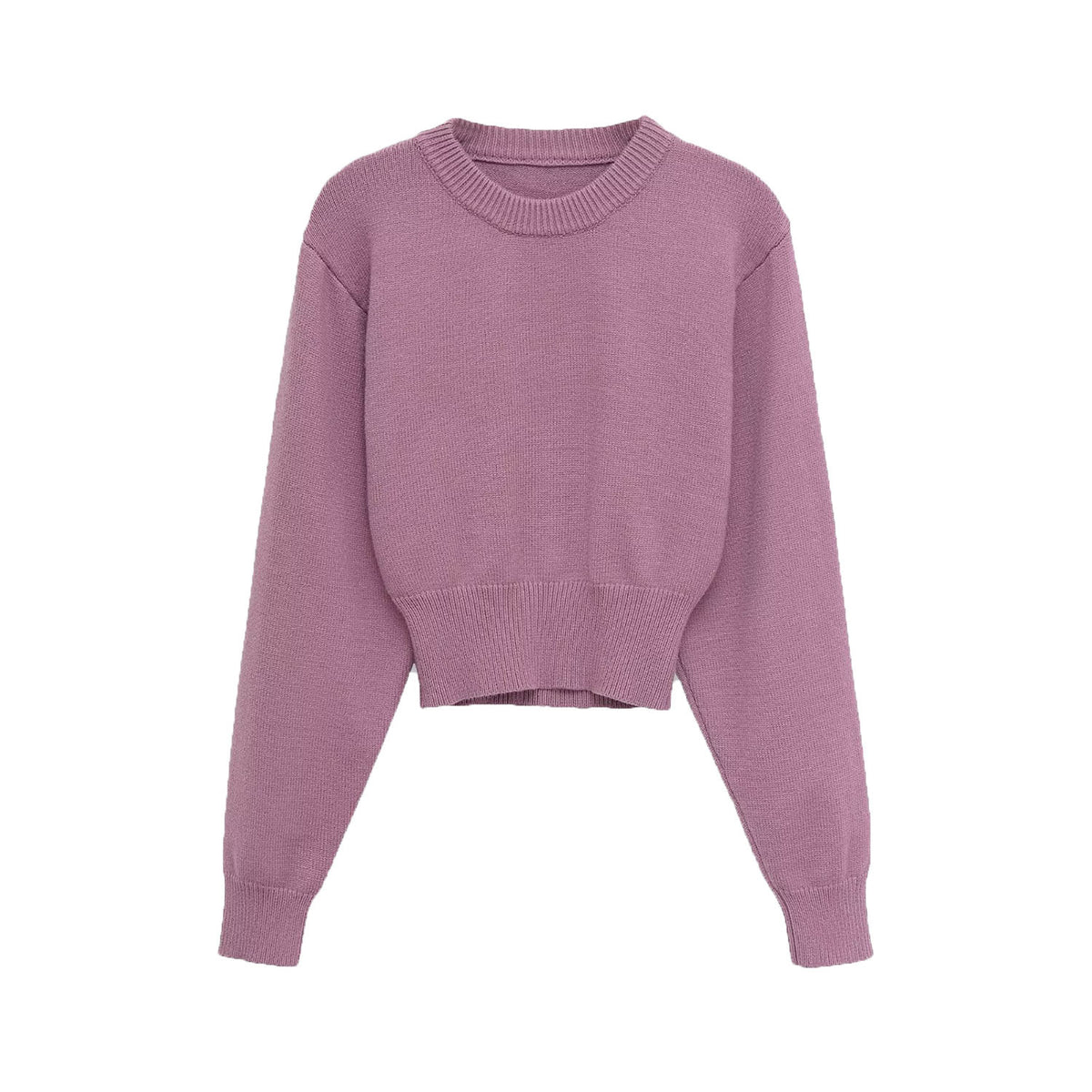 Round neck long sleeved flat needle knitted sweater