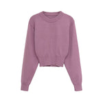 Round neck long sleeved flat needle knitted sweater