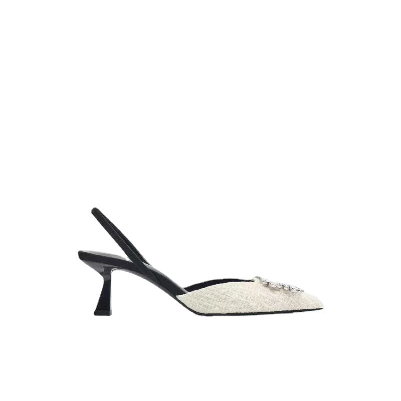 Zapatos de tacón destalonados para mujer con punta fina y brillo, para bodas