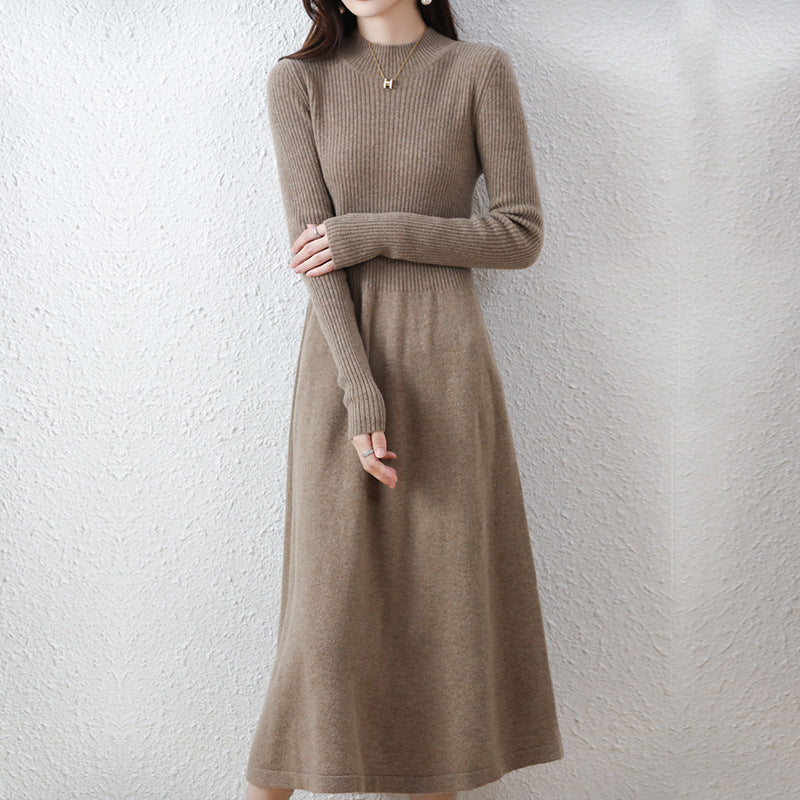 Vestido midi de punto prémium para mujer con cintura ajustada