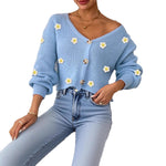 Cardigan for Women with Hand-Crocheted 3D Flower Splicing, Loose Long Sleeve Short Coat