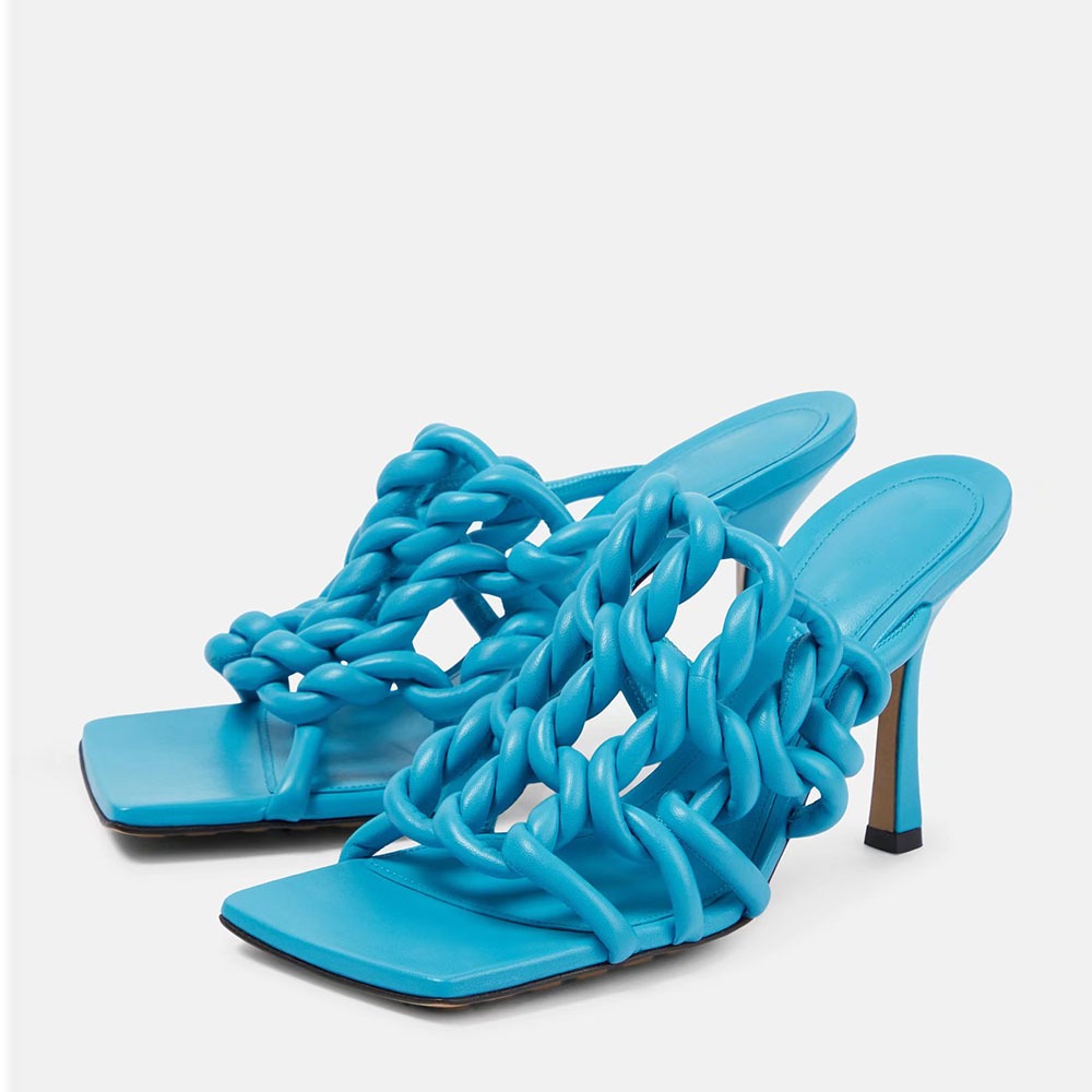 Sandalias trenzadas para mujer con punta cuadrada, tiras cruzadas y tacón alto