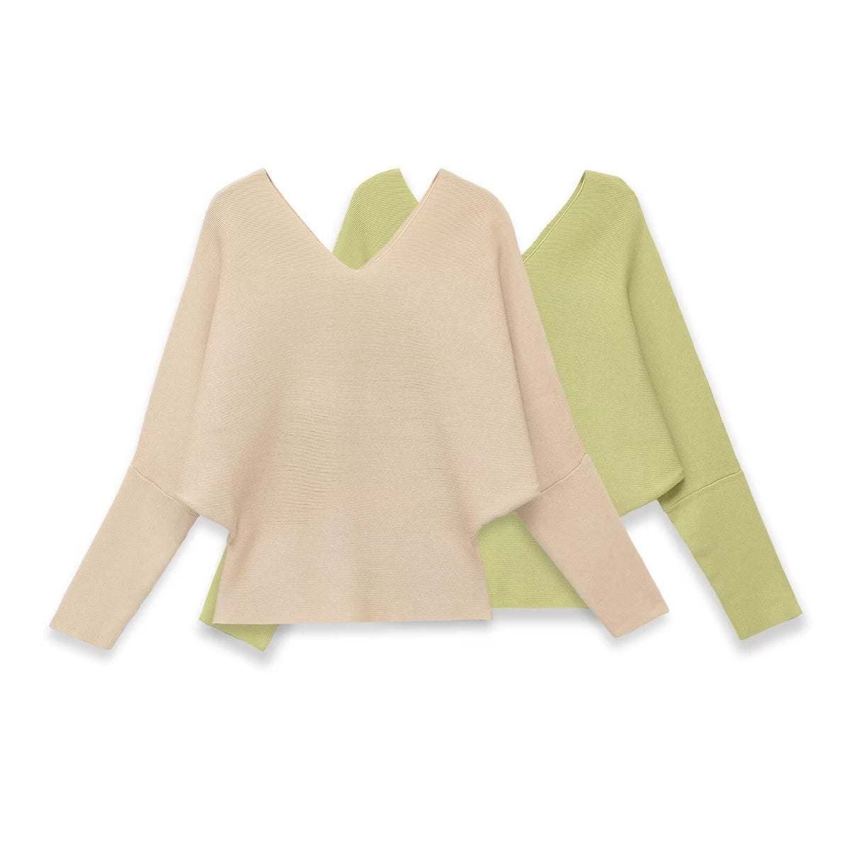 Long sleeved V-neck solid color simple knit sweater