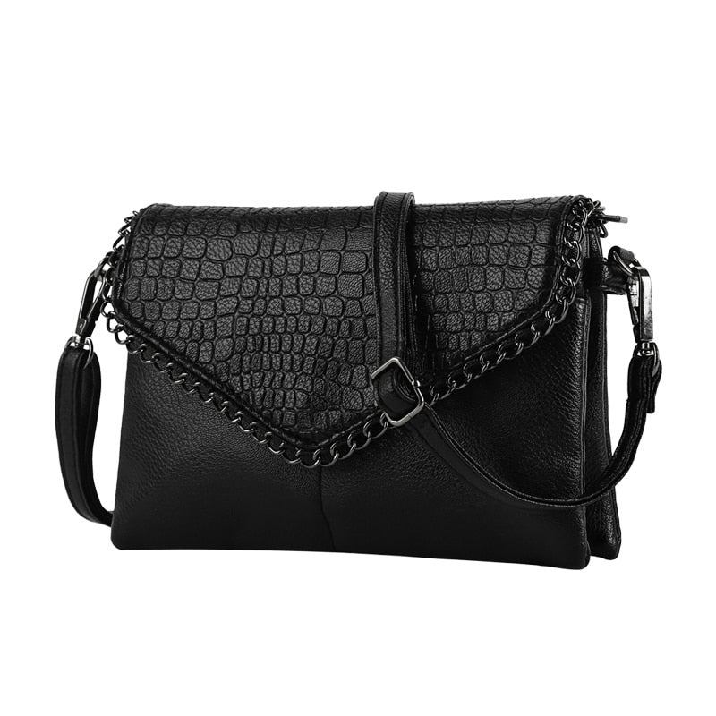 Bolso de fiesta tipo sobre para mujer con cadena y efecto cocodrilo