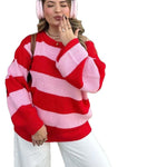 Striped round neck loose pullover sweater