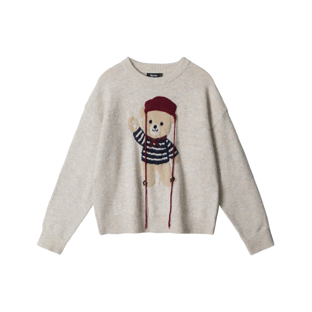 HeyHenry Bear Couple Sweaters Round Neck Loose Knit Pullover Casual Inner