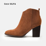 Botines de ante para mujer con tacón ancho, para otoño e invierno