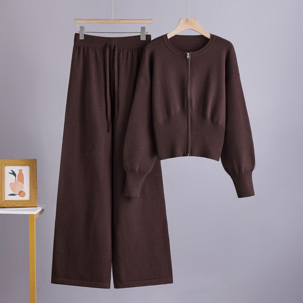 Conjunto de dos piezas con pantalón de tiro alto y pernera ancha