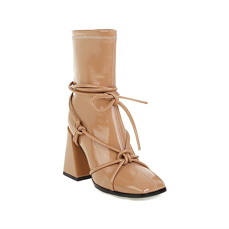 Botines negros de tacón alto para mujer, estilo gladiador punk, para otoño e invierno