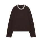 Long sleeved round neck jewelry bead collar knitted sweater