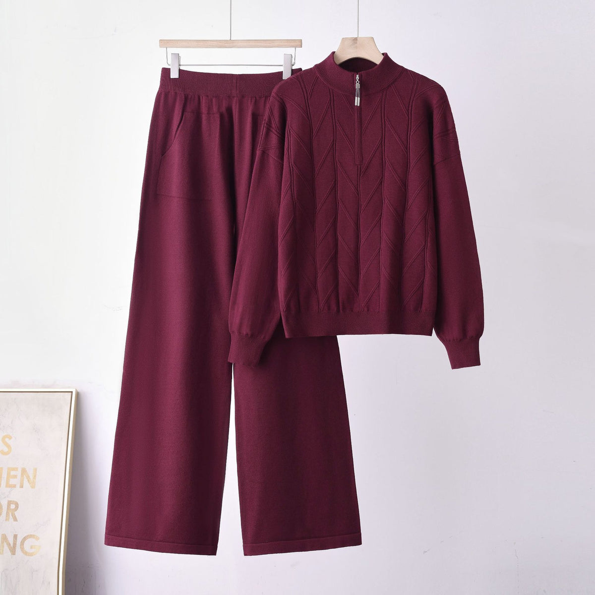 Conjunto de dos piezas con jersey de media cremallera y pantalón de pernera ancha