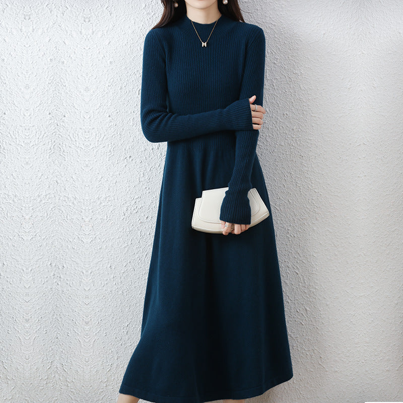 Vestido midi de punto prémium para mujer con cintura ajustada