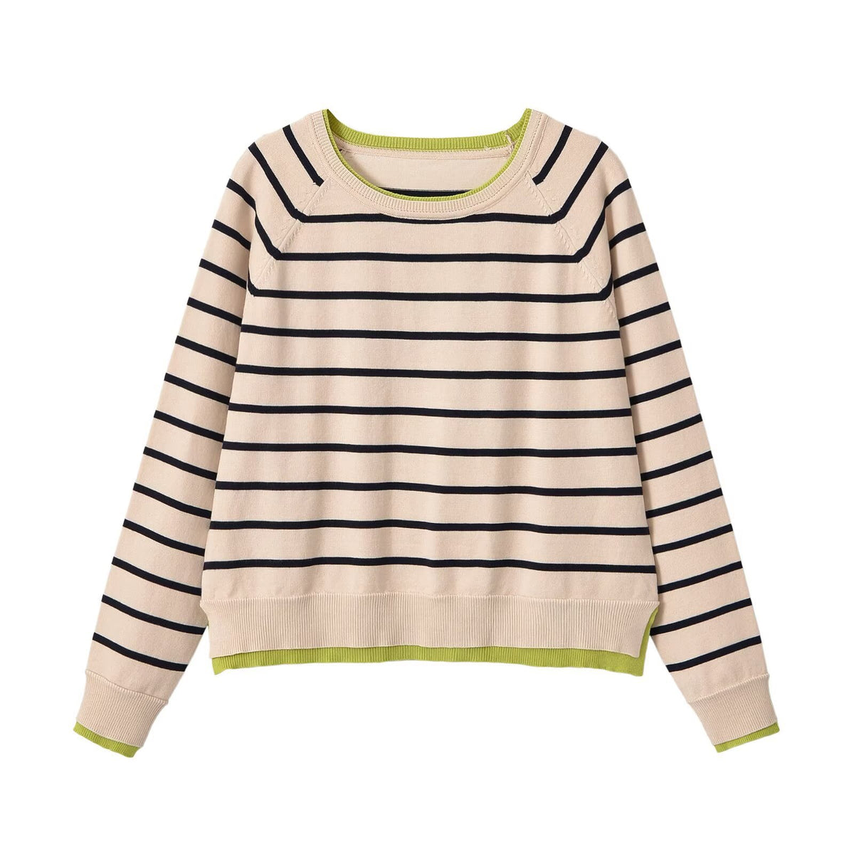 Double layered round neck long sleeved solid color pullover knitted sweater for women
