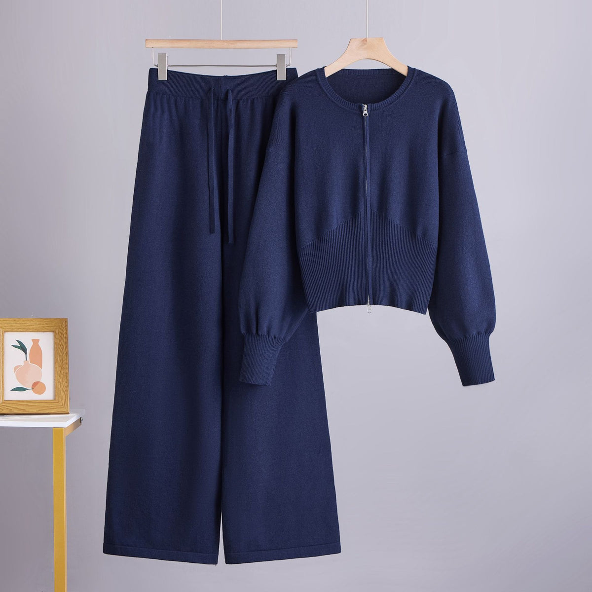 Conjunto de dos piezas con pantalón de tiro alto y pernera ancha