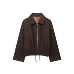 Casual loose pleated zipper woolen jacket