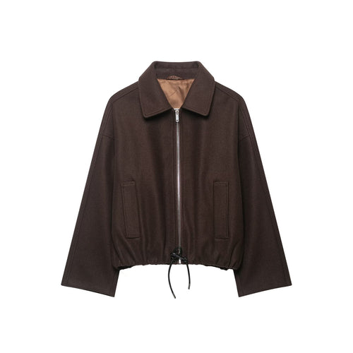 Casual loose pleated zipper woolen jacket