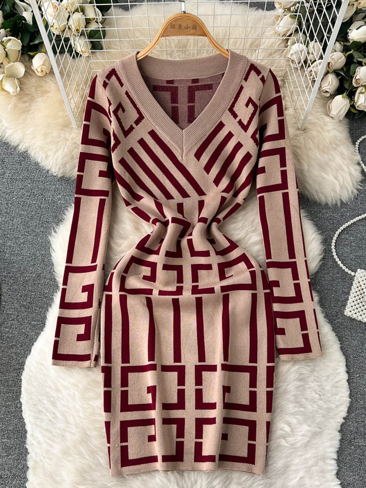 Vestido corto de punto estilo vintage para mujer, ajustado a la cadera y elegante para oficina