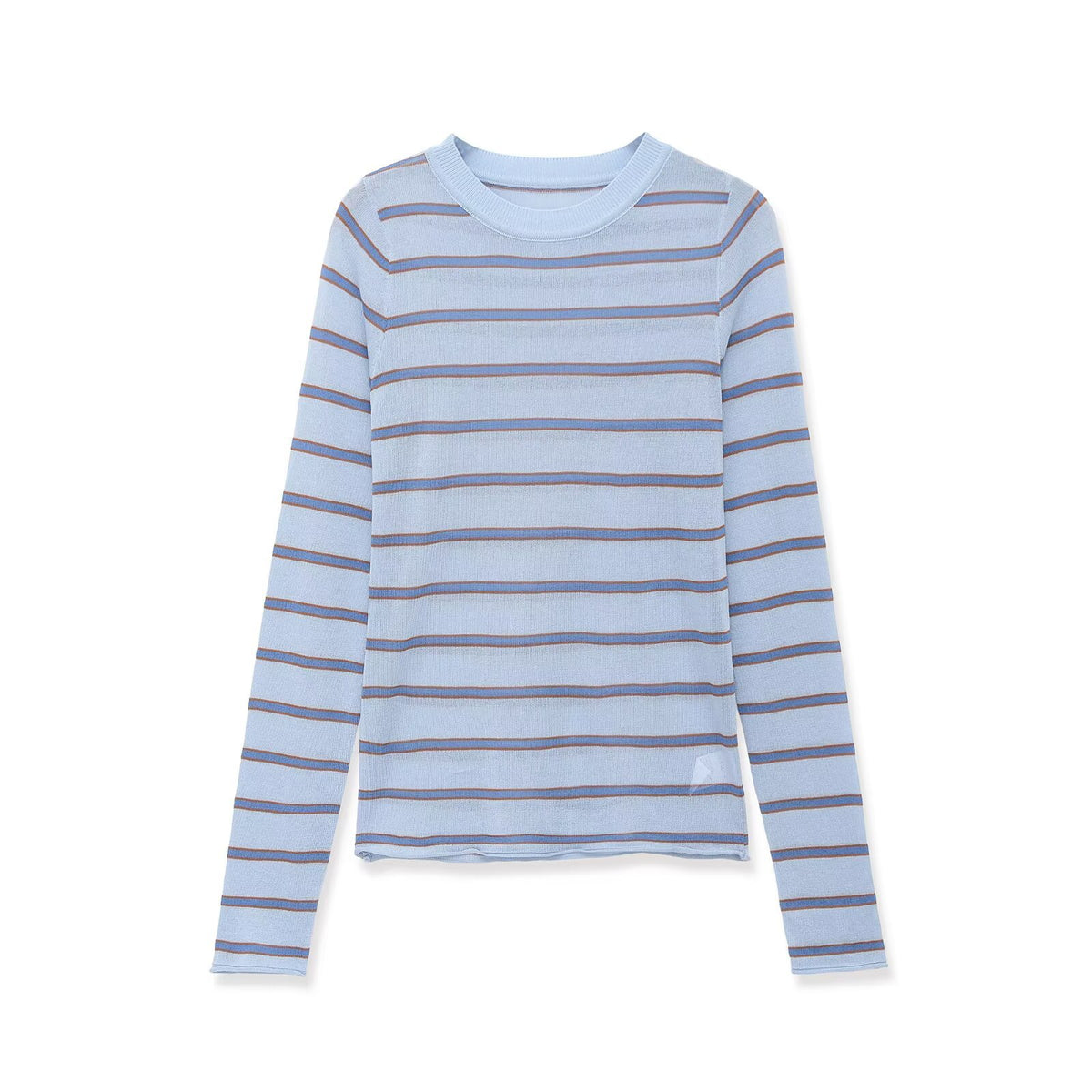 Casual long sleeved round neck striped contrasting knit sweater