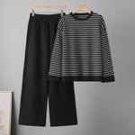 Conjunto de dos piezas para mujer con top de rayas y pantalón de pernera ancha