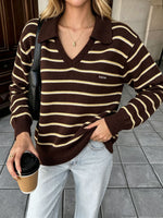 Polo collar striped sweater