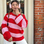 Striped round neck loose pullover sweater