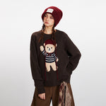 HeyHenry Bear Couple Sweaters Round Neck Loose Knit Pullover Casual Inner