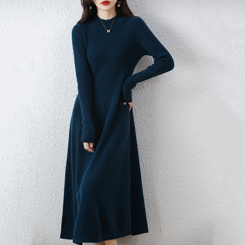 Vestido midi de punto prémium para mujer con cintura ajustada