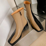 Botines de piel auténtica para mujer con colores en contraste y cremallera lateral, para otoño e invierno