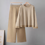 Conjunto de dos piezas para mujer con top de rayas y pantalón de pernera ancha