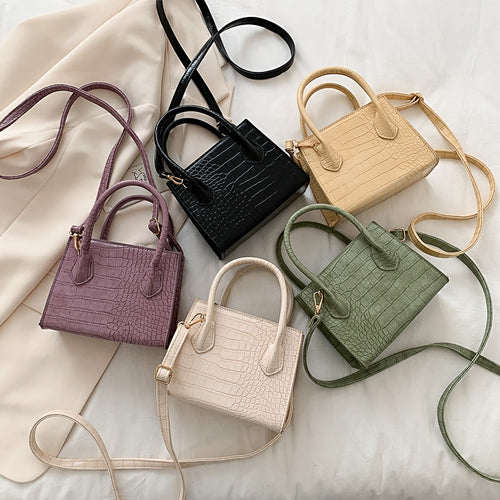 Bolso bandolera pequeño de piel sintética para mujer con efecto cocodrilo