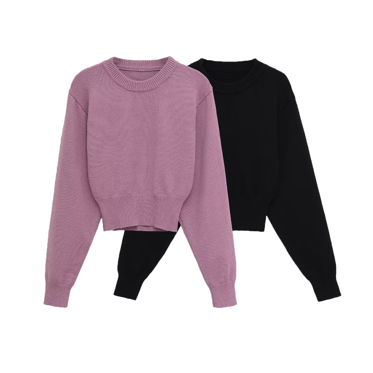 Round neck long sleeved flat needle knitted sweater