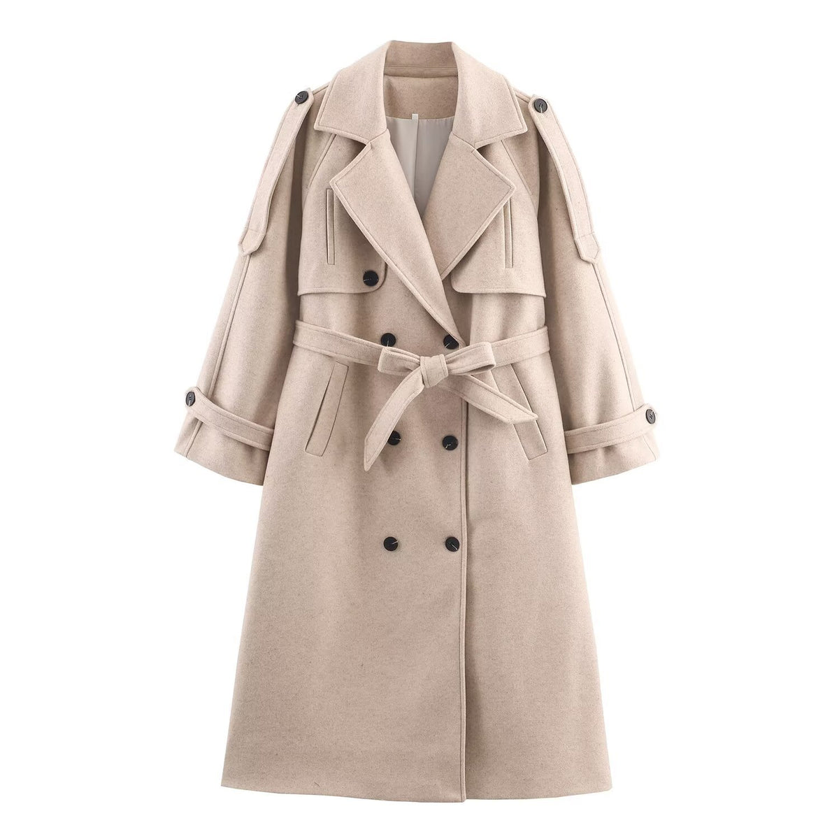 Women's long woolen coat with belt and jacket