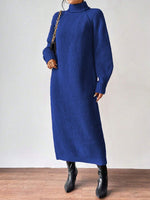 Vestido largo de punto liso para mujer con manga larga y cuello alto