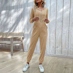 Mono casual liso para mujer de estilo utilitario con capucha, manga larga y apertura frontal