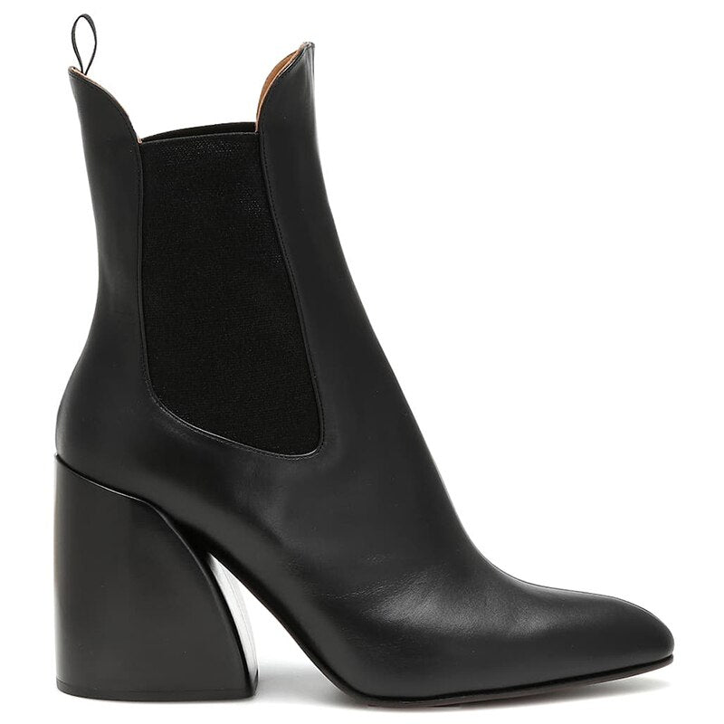 Botines elegantes para mujer con punta fina y tacón ancho, sin cordones