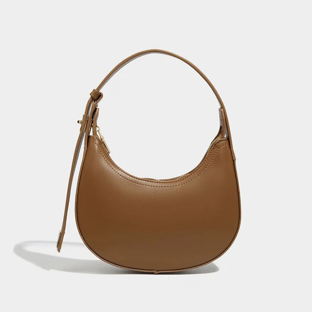 Bolso pequeño de hombro para mujer de piel sintética suave, con forma de media luna