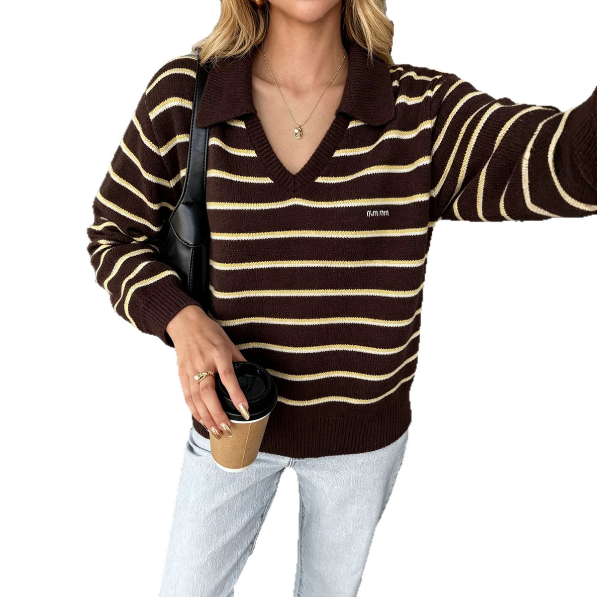 Polo collar striped sweater