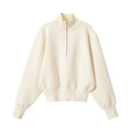 Stand up collar solid color zipper sweater