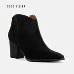 Botines de ante para mujer con tacón ancho, para otoño e invierno
