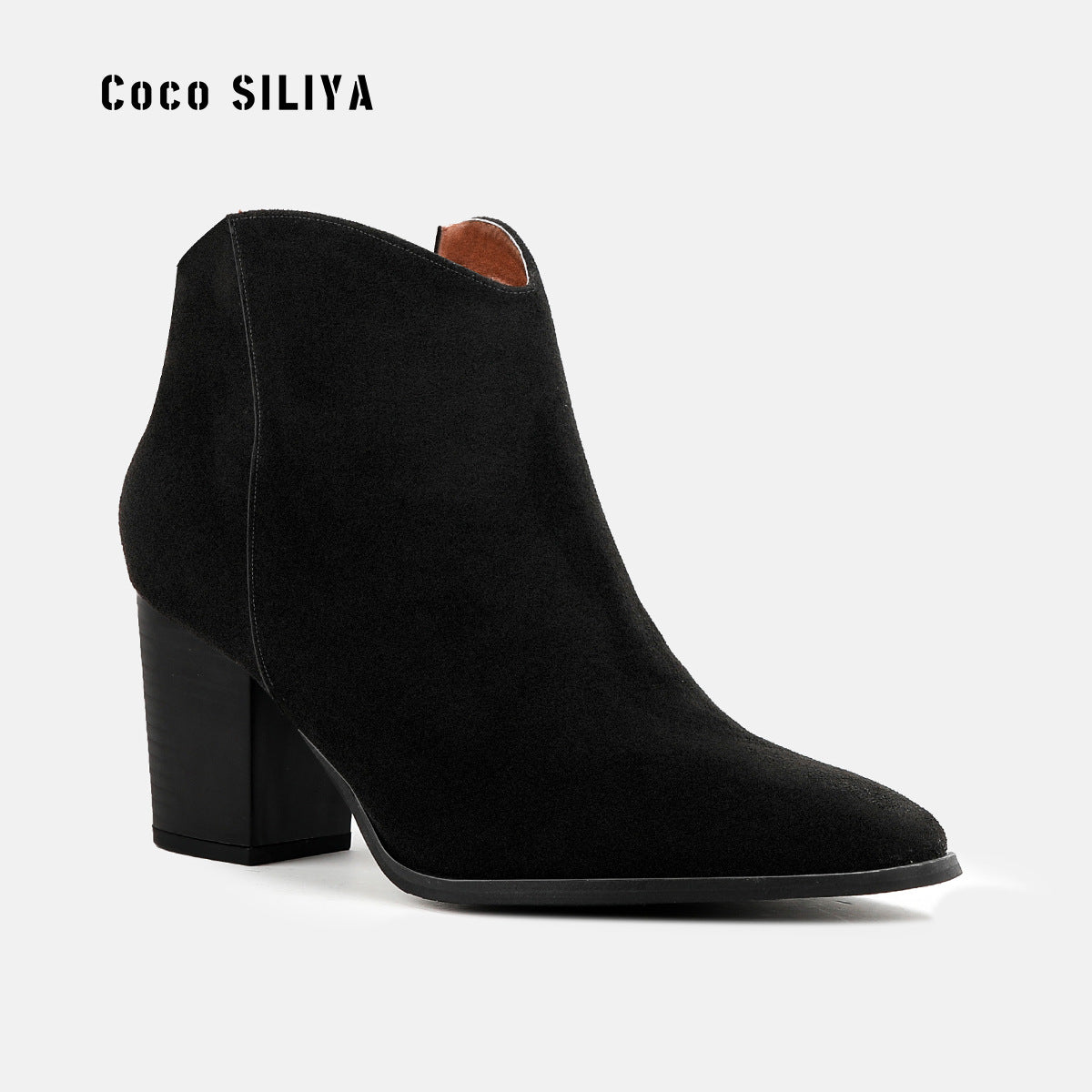 Botines de ante para mujer con tacón ancho, para otoño e invierno