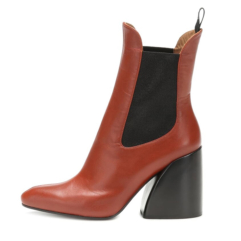Botines elegantes para mujer con punta fina y tacón ancho, sin cordones