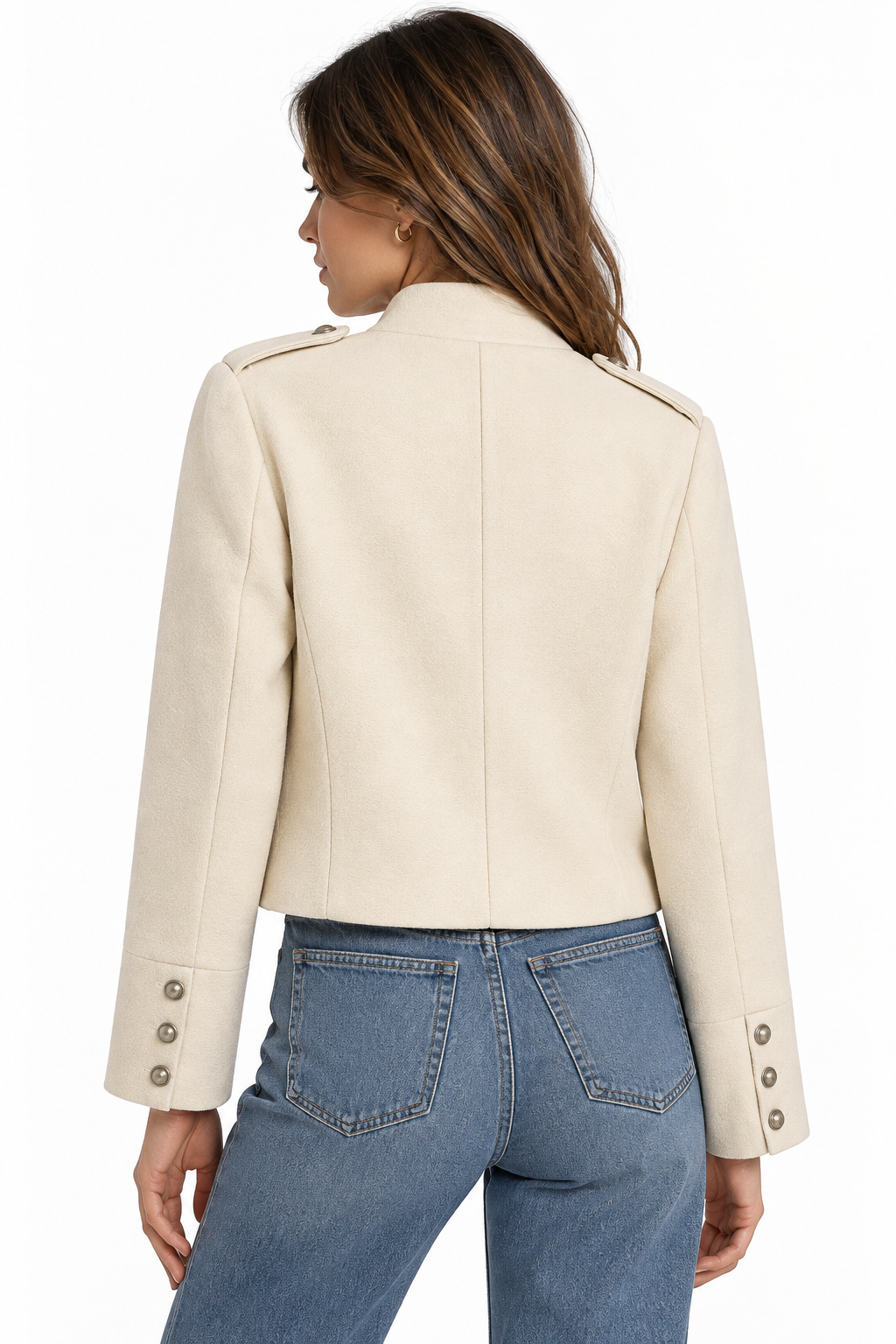 Buckle decoration coarse floral Napoleon coat for women
