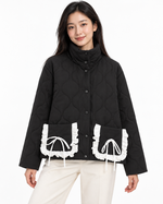 Bow tie pocket cotton jacket women's clothing