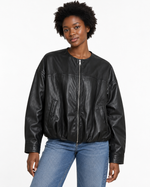 Loose imitation leather bubble sleeve jacket