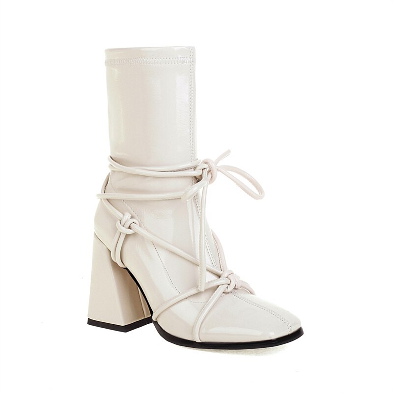 Botines negros de tacón alto para mujer, estilo gladiador punk, para otoño e invierno