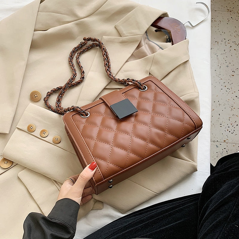 Bolso bandolera pequeño de piel sintética para mujer con cadena