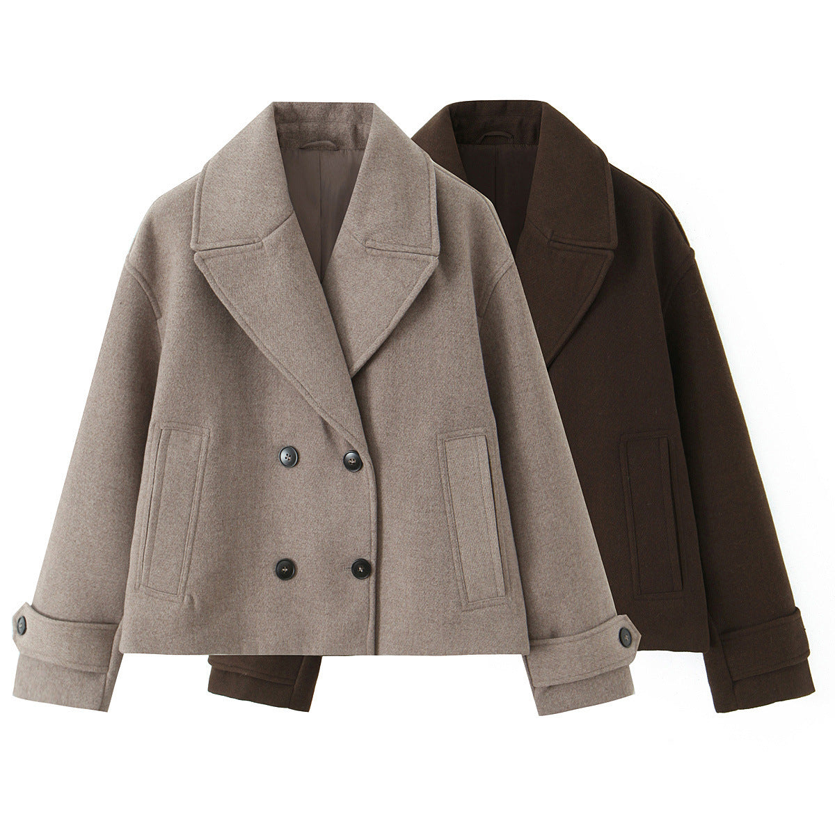 Collar long sleeved double breasted short woolen coat for women