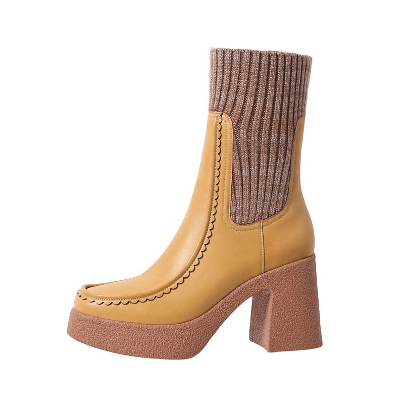 Botines elásticos tipo calcetín para mujer con plataforma y tacón alto, cálidos para otoño e invierno