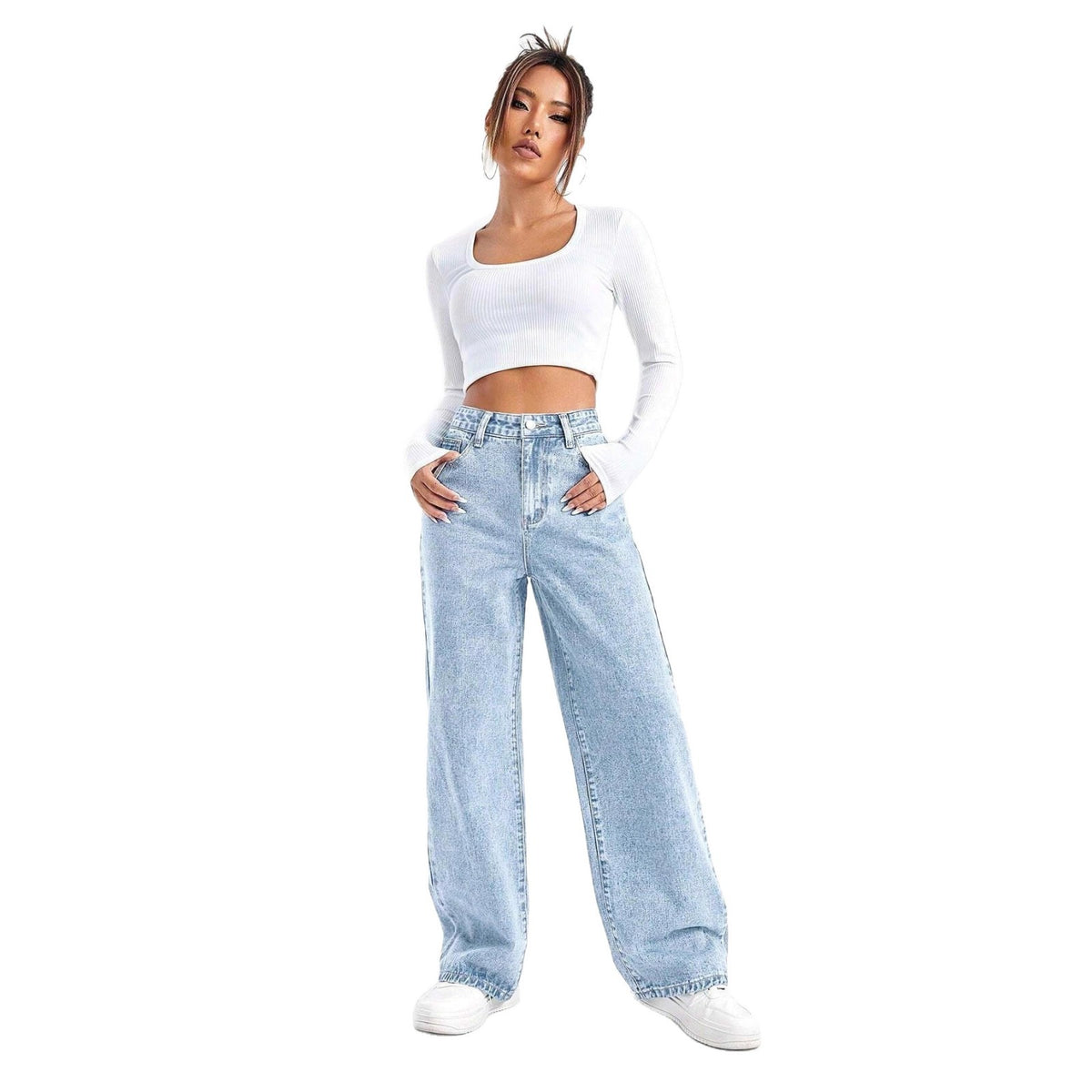 Russian Women's Denim Wide-Leg Pants Export Fashion Casual Style Women's Bottoms