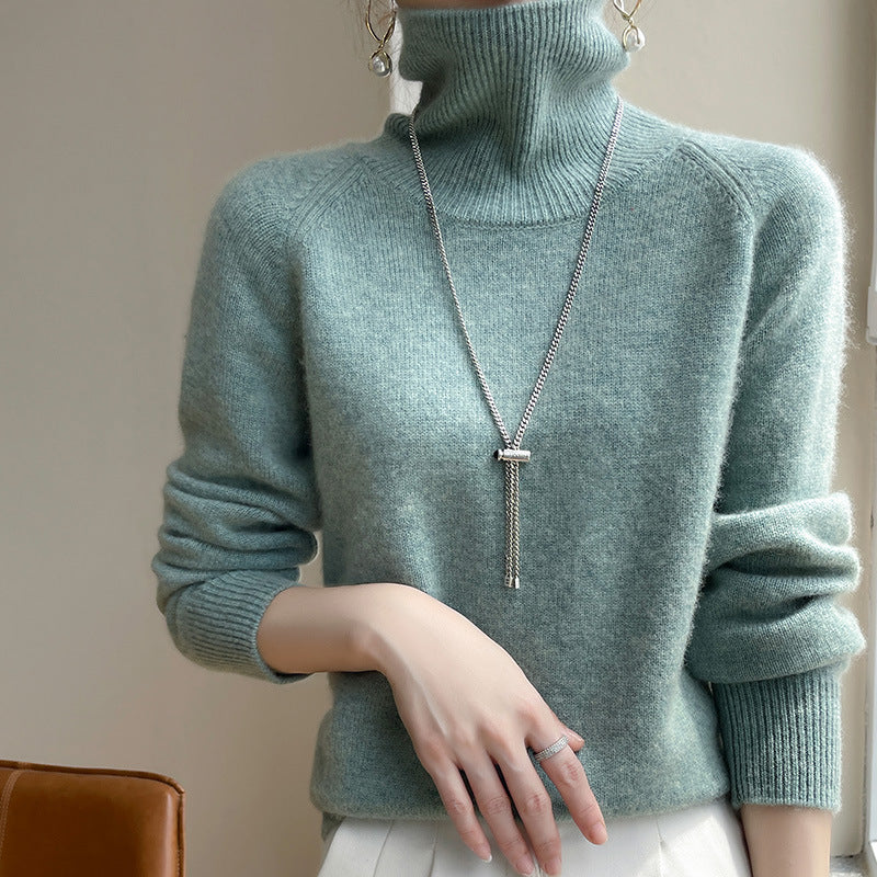 Women's Turtleneck Knit Sweater, Loose Fit Thickened Soft Pullover, Relaxed Style Long Sleeve Top